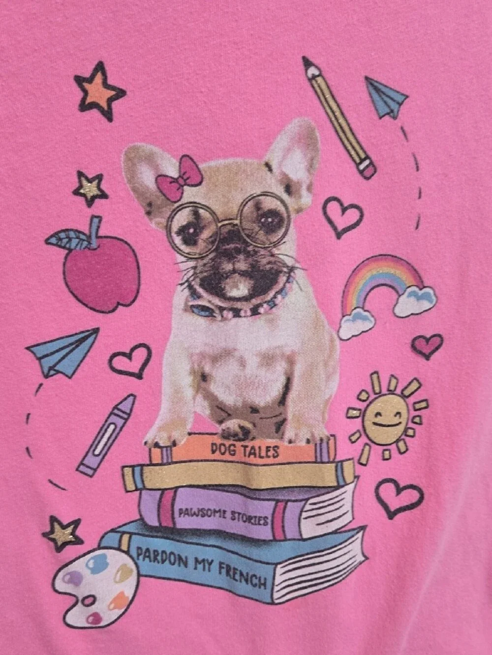 The Children's Place Bright Pink Puppy & Books Graphic Tee